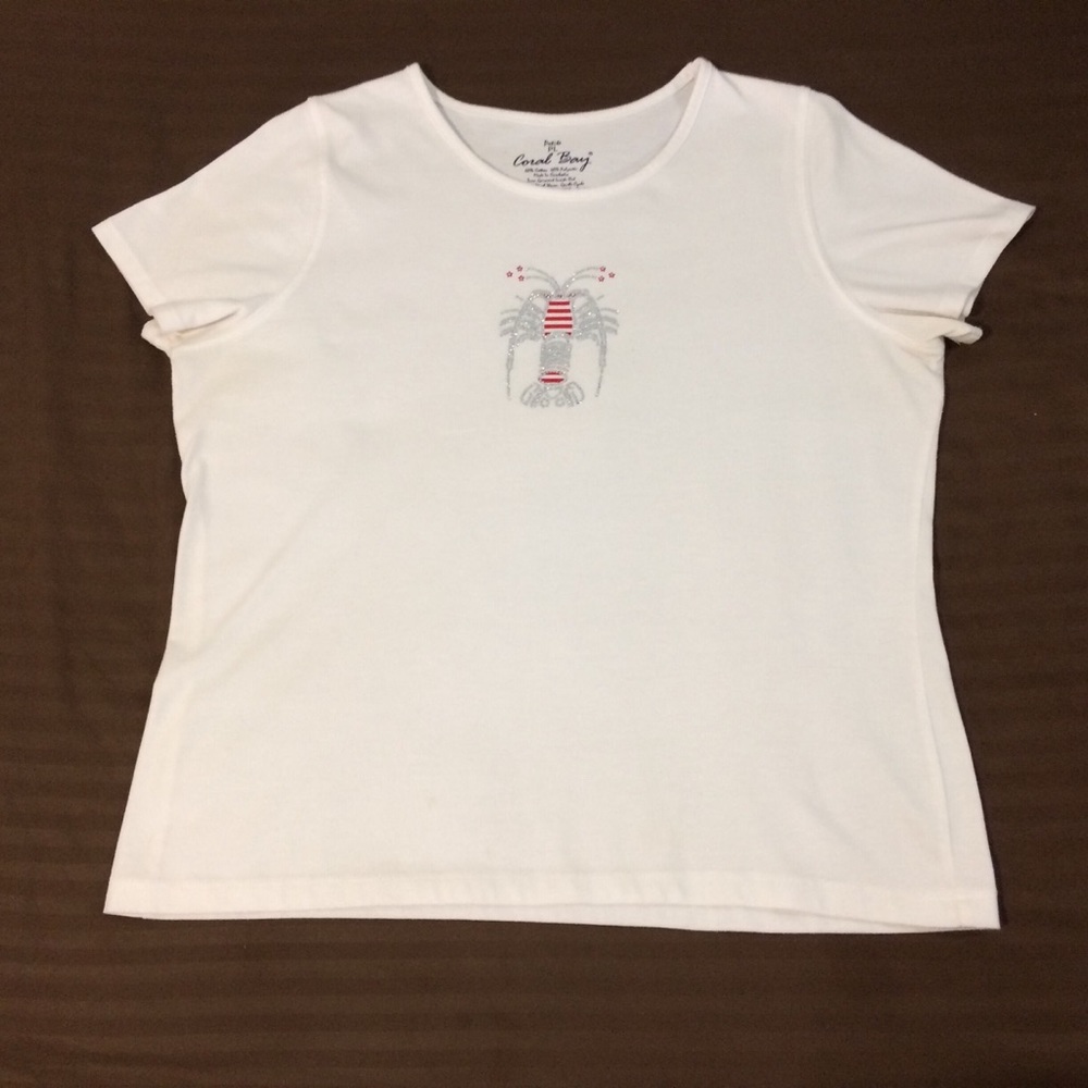 Coral Bay woman’s PL white cotton poly lobster T